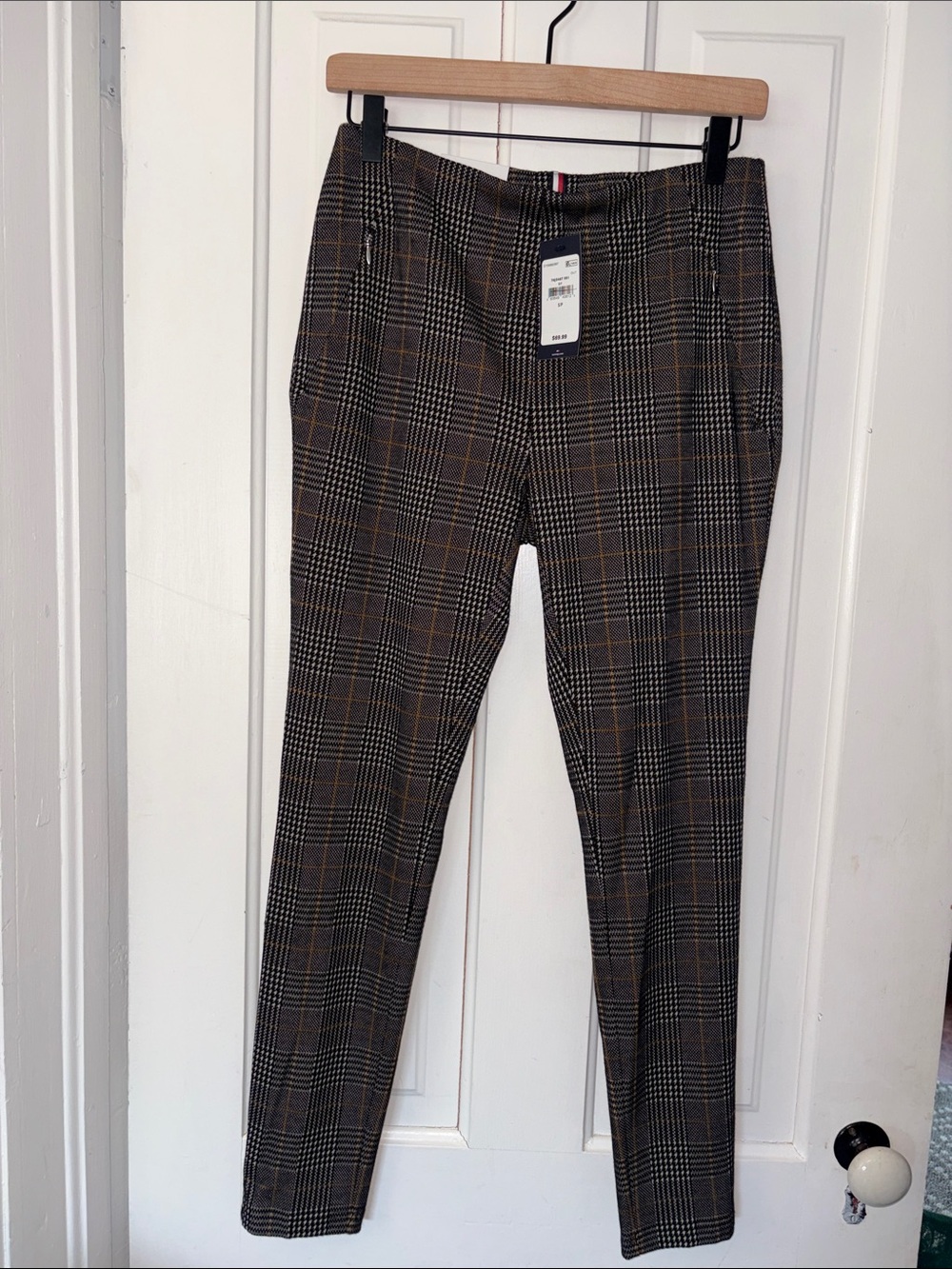 Tommy Hilfiger Women’s Plaid High Rise Skinny Trousers - Black, Brown.